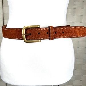 ARANDU Brown Suede Leather Belt Brass Buckle Size 100 (US 40) Western‎ Casual